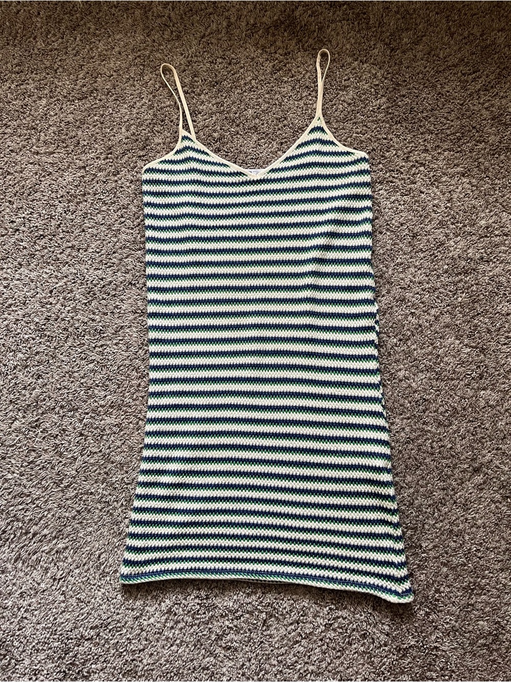 Women’s Zara knit cami mini dress striped blue green cream size medium